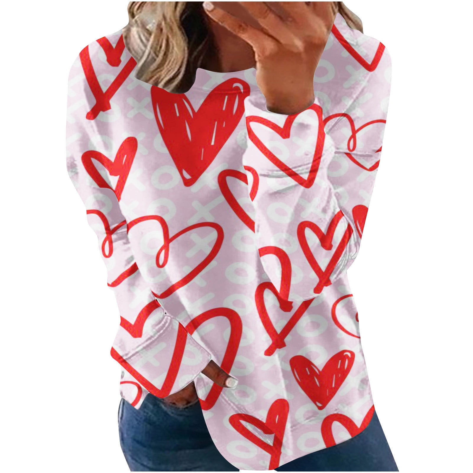 Valentine's Day Sweatshirt Women Letter Graphic Print Long Sleeve Cute  Pullover Casual Tunic Tops Crew Neck T Shirt（Orange,S) 