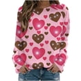 thumbnail image 1 of Valentine's Day Long Sleeve Shirts for Women Trendy Sequin Heart Print Crew Neck Casual Sweatshirts Casual Tunic Tops(Pink,M), 1 of 4