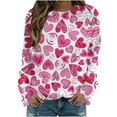 thumbnail image 1 of Valentine's Day Long Sleeve Shirts for Women Trendy Sequin Heart Print Crew Neck Casual Sweatshirts Casual Tunic Tops(Pink,XL), 1 of 4