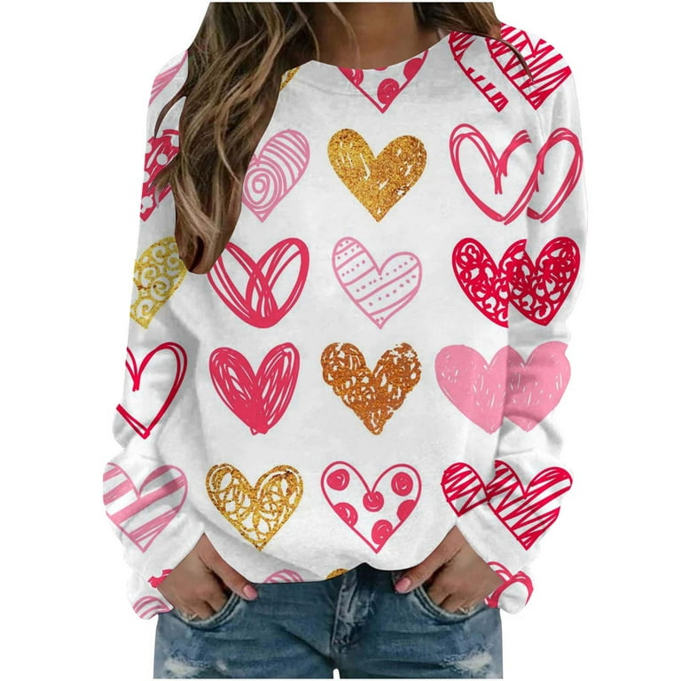 Valentine's Day Long Sleeve Shirts for Women Trendy Sequin Heart