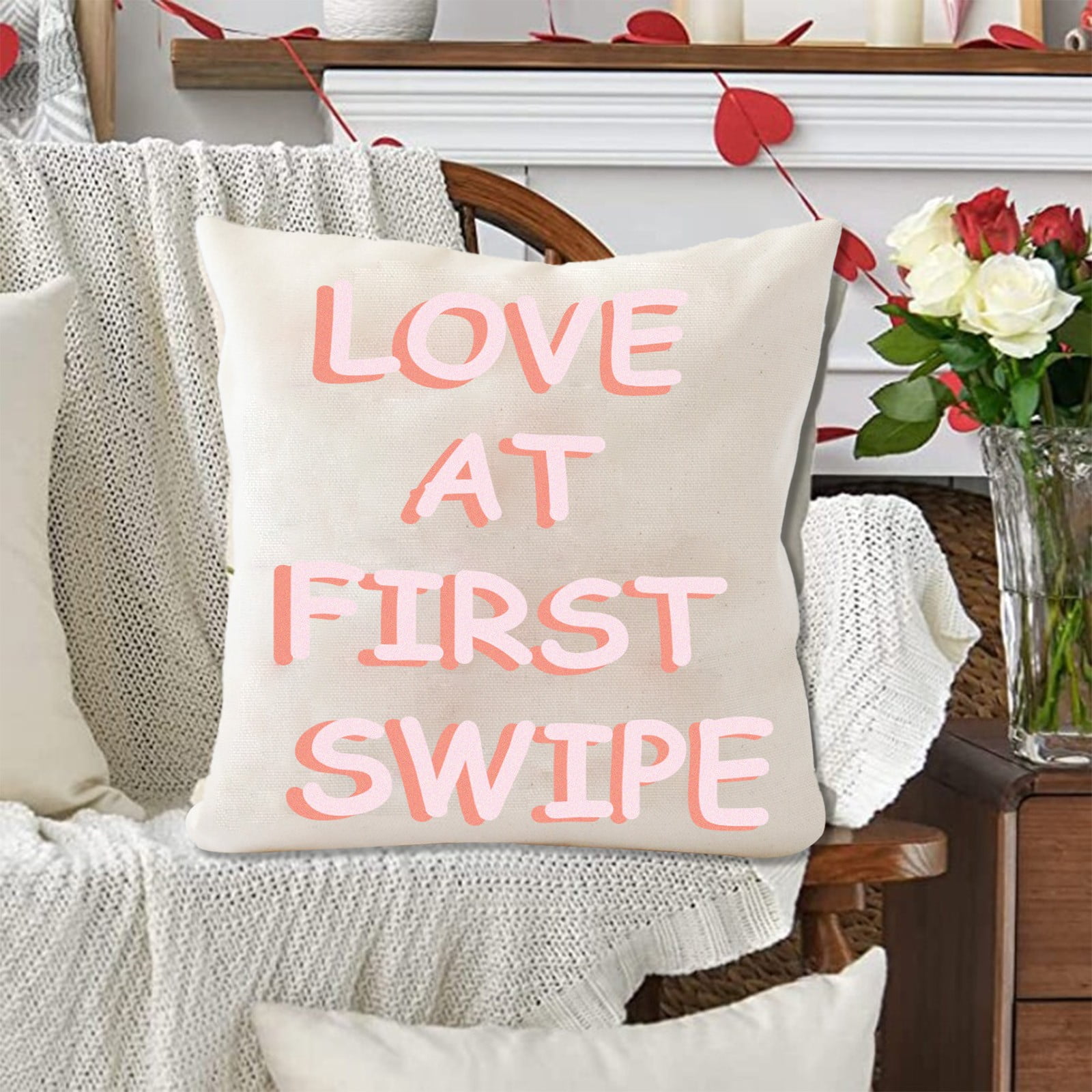 Valentine's Day Love At First Printed Pillow Cover Love Heart Pattern