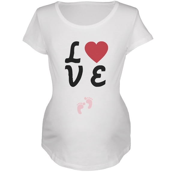 Valentine's Day Love Baby Pink Feet Womens Soft Maternity T-Shirt - Large