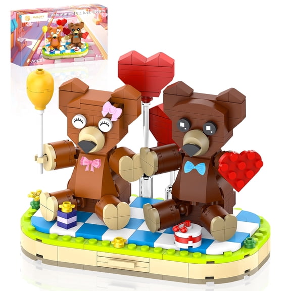 Valentine's Day Love Bears Building Blocks Set (289 PCS) - Romantic Teddy Bear Couple Construction Toy, Easy-to-Assemble Decor & Gift for Lovers/Kids Ages 6+