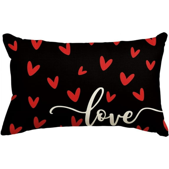 Valentine''s Day Love Black Throw Pillow Cover, 12 x 20 Inch Anniversary Wedding Cushion Case Decoration for Sofa Couch