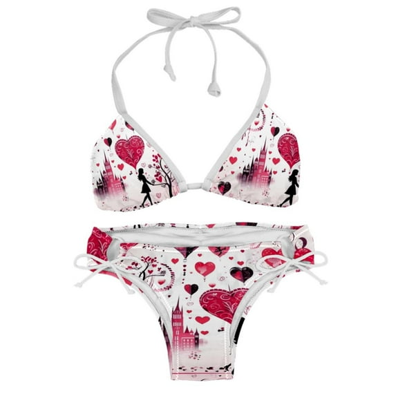 Valentine's Day Love Detachable Sponge Adjustable Strap Bikini Set 2-Pack Swimwear Swimsuit Beach Pool Party