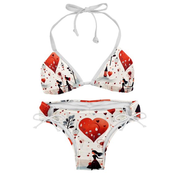 Valentine's Day Love Detachable Sponge, Adjustable Strap, Bikini Set Two-Pack Swim Suit – Beach, Pool, Vacation