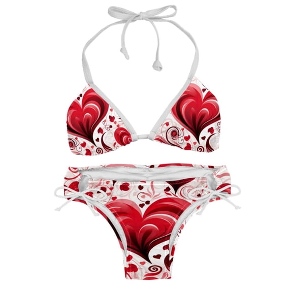 Valentine's Day Love Detachable Sponge Adjustable Strap Bikini Set Two-Pack Swim Suits - Ideal for Beach and Pool Scenes