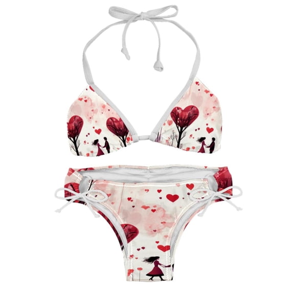 Valentine's Day Love Detachable Sponge Bikini Set | Adjustable Strap One-Piece Swimsuits, Two-Pack