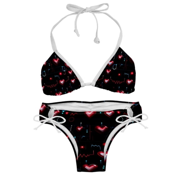Valentine's Day Love ECG Bikini Set Swim Suit Detachable Sponge Adjustable Strap Two-Pack, Beach Pool Vacation Party.