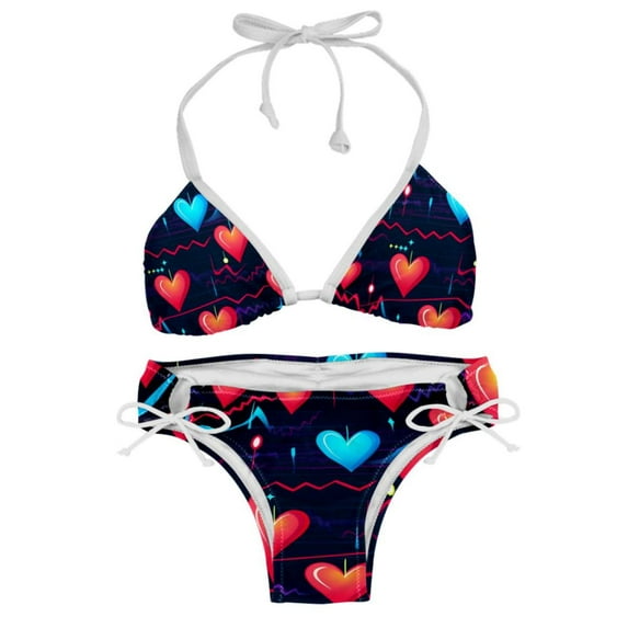 Valentine's Day Love ECG Detachable Sponge Adjustable Strap Bikini Set Two-Pack Beachwear Scene Swimsuit