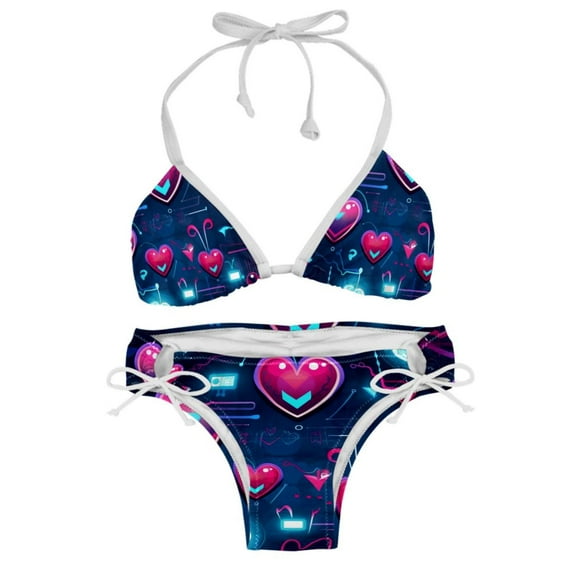 Valentine's Day Love ECG Detachable Sponge Adjustable Strap Bikini Set Two-Pack Swimsuit Swim Suit - Beach Pool Vacation Club