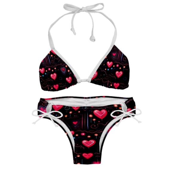 Valentine's Day Love ECG Detachable Sponge Adjustable Strap Bikini Set Two-Pack Swimsuits Swimming Suits Applicable Scenes