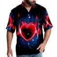 thumbnail image 1 of Valentine's Day Love ECG Men's Button Down Hawaiian Poplin Shirt Summer Beach Printed Casual Short Sleeve Unisex Shirts, 1 of 6