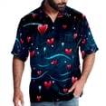 thumbnail image 1 of Valentine's Day Love ECG Men's Hawaiian Shirt, Button Down Poplin Short Sleeve Casual Summer Beach Printed Unisex Shirts, 1 of 6