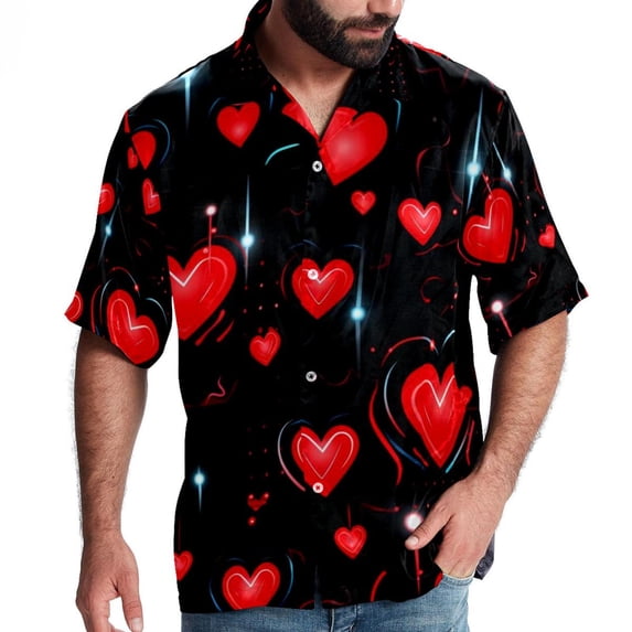 Valentine's Day Love ECG Men's Short Sleeve Beach Button Down Casual Printed Summer Shirts - Unisex
