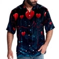 thumbnail image 1 of Valentine's Day Love ECG Men's Short Sleeve Hawaiian Shirt Button Down Poplin Beach Casual Printed Unisex Summer Tops, 1 of 6