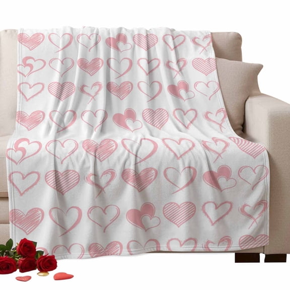 Valentine's Day Love Fleece Throw Blanket Lightweight Pink Heart Decoration Abstract Fuzzy Flannel Throws Super Soft Cozy Flannel Blanket for Couch, Sofa, Bed, Travel 40"x50"