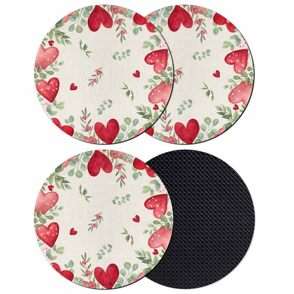 Valentine's Day Love Heart Coasters Set of 4, Absorbent Coasters for Drinks, Rustic Eucalyptus Love Heart Coaster for Desk Coffee Table Protection, Home Decor House Warming Gifts 4"