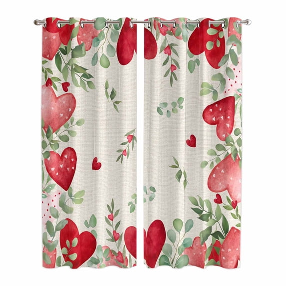 Valentine's Day Love Heart Kitchen Curtains Window Panels, Rustic Eucalyptus Love Heart Insulated Window Treatment Curtain, Grommet Curtains for Bedroom/Living Room/Bathroom, 2 Piece 42"Wx84"L