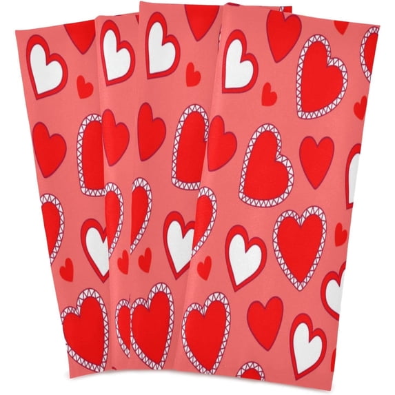 Valentine's Day Love Heart Kitchen Dish Towel 4 Pack, Soft Absorbent Dishcloths Reusable Hand Towel Washable Tea Towels for Home Kitchen Bar Table Decor, 28 x 18 Inch