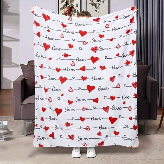 Valentine's Day Love Heart Print Throw Blanket - Soft & Cozy Flannel, Perfect for Bed, Sofa, Chair | Ideal Gift for Wife, Husband, Boyfriend, Girlfriend on Birthdays, Christmas, Valentine's