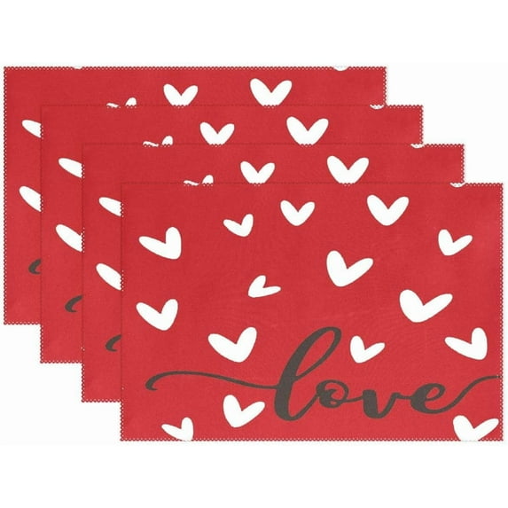 Valentine''s Day Love Heart Red Buffalo Check Placemats Set of 4 Table Mat Mother''s Day Rose Tulip Flowers Table mats Placemat Heat-Resistant Stain Resistant for Kitchen Dining Decoration 12" x 18"
