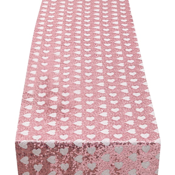 Valentine's Day Love Heart Sequin Table Runner Pink & White Glitter Party Table Runner for Wedding Centerpiece Home Romantic Candlelight Dinner Birthday Party Decorations(Pink, L)