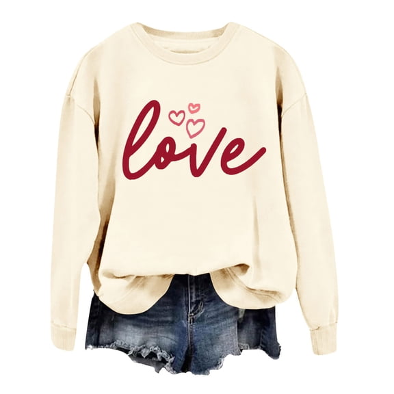 Valentine's Day Love Heart Shirt Women's Sweatshirt Lovers Printed Hoodless Sweater Pullover Hoodies