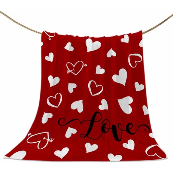 Valentine's Day Love Heart Throw Blanket Red And White Romantic Bed Sofa Blanket