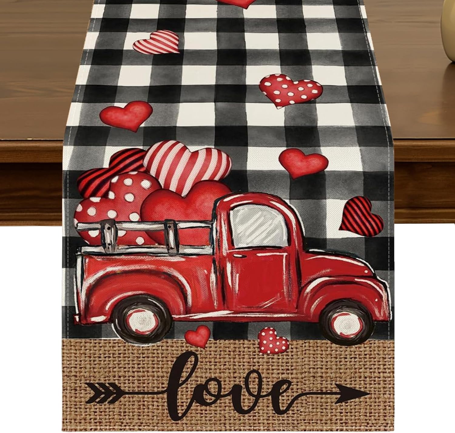 Valentine''s Day Love Heart Truck Table Runner 13x72 Inch Watercolor ...