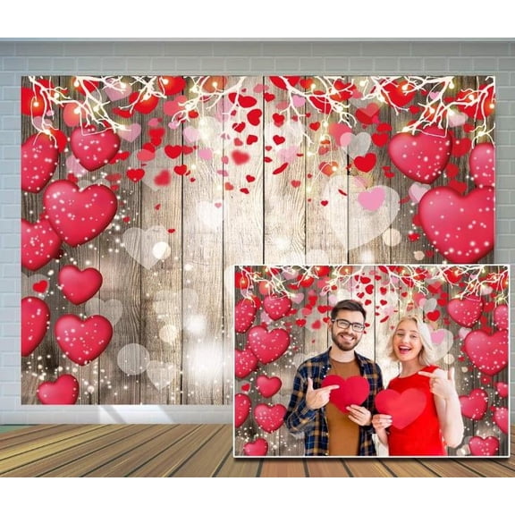 Valentine’s Day Love Heart Wall Tapestry, Romantic Rustic Wood Hanging Decor for Bedroom and Living Room