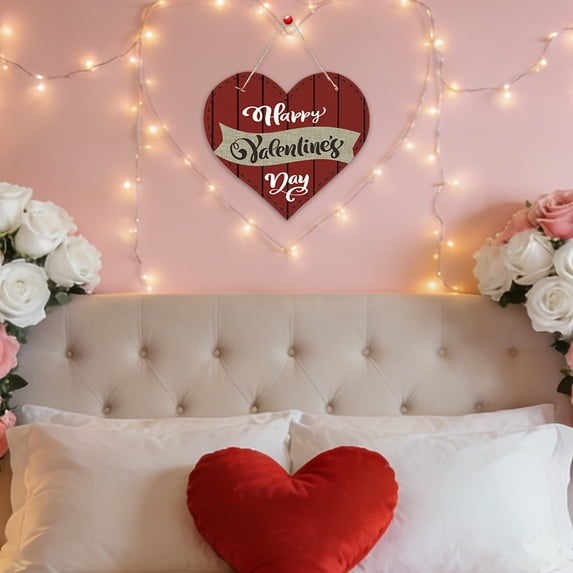 Valentine’s Day Love Heart Welcome Door Sign Valentine Wooden Hanging Decorations Wall Art Decor Red Heart Rustic Farmhouse Front Door Sign Romantic Home Wedding Outdoor Holiday Decor