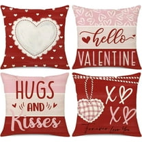 Valentine''s Day Love Hearts Red Striped Pillow Covers 20x20 Set of 4 Hugs and Kisses XOXO Valentine Throw Pillow Covers Holiday Cushion Case for Home Decoration