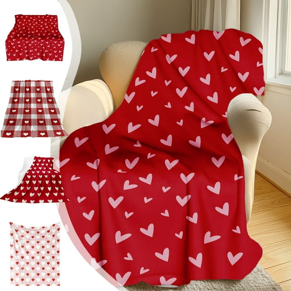 Valentine's Day Love Hearts Throw Blanket 29.53x39.37 in Soft Lightweight Flannel Blanket Pink Red Plaid Love Heart Romantic Gift Blanket For Girlfriends Wives For Anniversaries Birthdays