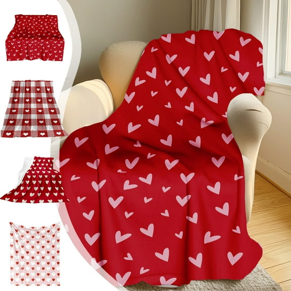 Valentine's Day Love Hearts Throw Blanket 29.53x39.37 in Soft Lightweight Flannel Blanket Pink Red Plaid Love Heart Romantic Gift Blanket For Girlfriends Wives For Anniversaries Birthdays