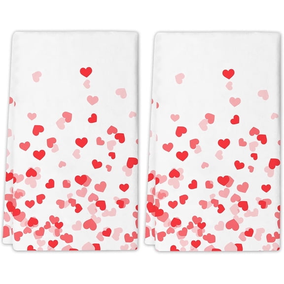Valentine''s Day Love Kitchen Dish Towel, Wedding Anniversary Red Heart Absorbent Dish Cloth, Set of 2 Hand Drying Soft Dish Towels for Kitchen Decoration, 18 x 26 Inch
