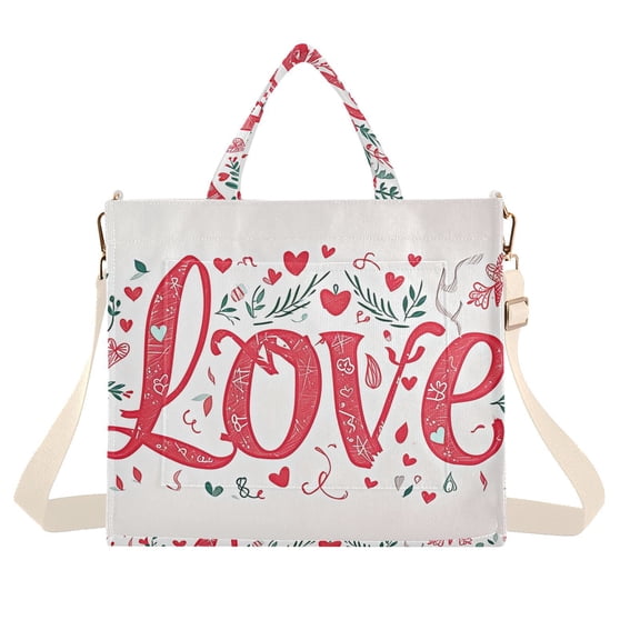 Valentine's Day Love Leaves Corduroy Tote Bag Handbag Large Messenger Bag Shoulder Crossbody Zipper Bag Purse