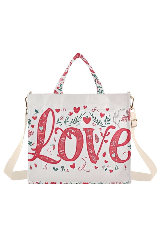 Valentine's Day Love Leaves Corduroy Tote Bag Handbag Large Messenger Bag Shoulder Crossbody Zipper Bag Purse