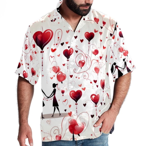 Valentine's Day Love Men's Short Sleeve Beach Shirts, Casual Printed Button Down Summer Shirts for Men and Women