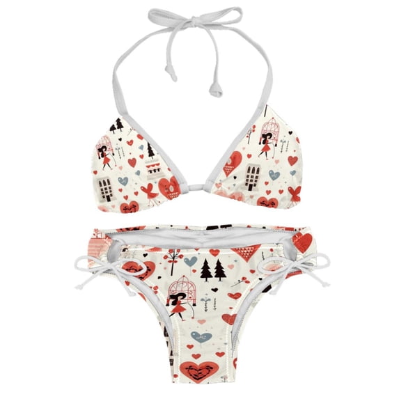 Valentine's Day Love One-Piece Swimsuit Bikini Set, Detachable Sponge, Adjustable Strap, Two-Pack, Beach Vacation Wear