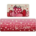 thumbnail image 1 of Valentine''s Day Love Pink Kitchen Rugs Set of 2, Red Heart Be Mine Polka Dot Stripes Plaid Kitchen Mats Decor, Anniversary Wedding Holiday Floor Door Mat Home Decorations -17x29 and 17x47 Inch, 1 of 6