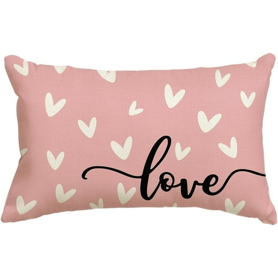 Valentine''s Day Love Pink Throw Pillow Cover, 12 x 20 Inch Anniversary Wedding Cushion Case Decoration for Sofa Couch