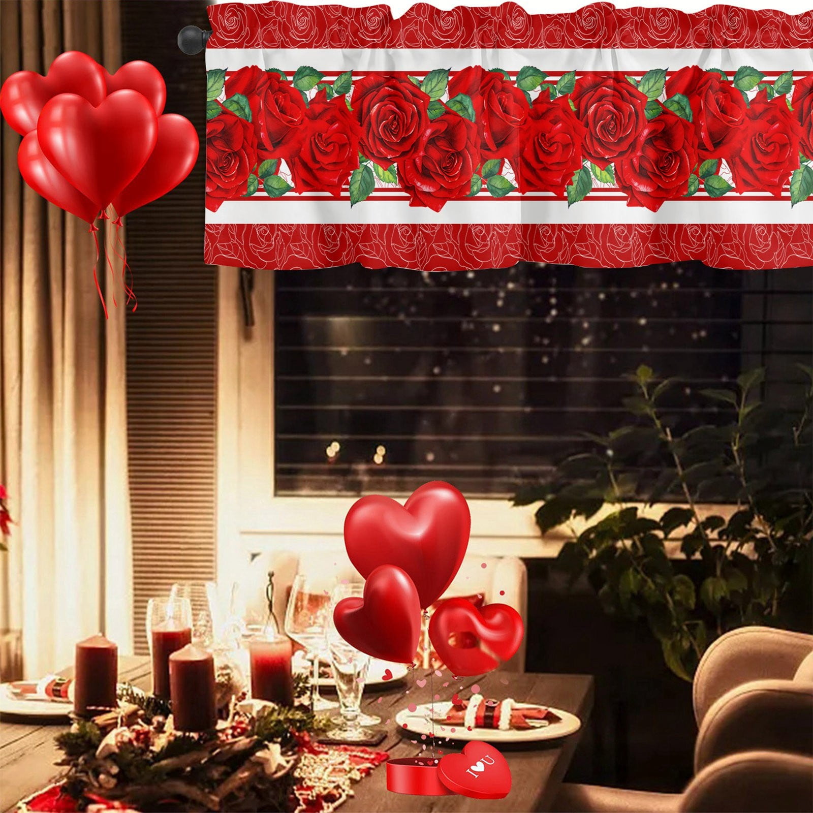 Valentine's Day Love Plaid Kitchen Curtain Fabric Light Short Curtain