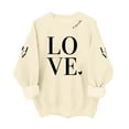 thumbnail image 1 of Valentine's Day Love Print Women's Hoodless Long Sleeve Crewneck Casual Pullover Top Soft Athletic Wearfor Daily Outfits Loose Womens Sweatshirts A-Beige L, 1 of 5