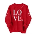 thumbnail image 1 of Valentine's Day Love Print Women's Hoodless Long Sleeve Crewneck Casual Pullover Top Soft Athletic Wearfor Daily Outfits Loose Womens Sweatshirts A-Red L, 1 of 5