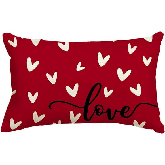 Valentine''s Day Love Red Throw Pillow Cover, 12 x 20 Inch Anniversary Wedding Cushion Case Decoration for Sofa Couch