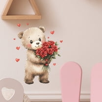 Valentine's Day Love Roses Cute Bear Wall Stickers,Love Heart Wall Decals,Mural Stickers for Wedding Anniversary Party,Bedroom Living Room Background Wall Home Decoration Wall Stickers