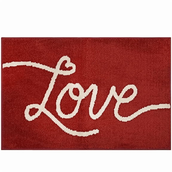 Celebrate Together Love Script Contemporary Bath Rug, White and Red, 20 x 30 Inches, Plush Polyester, Non-Slip Backing