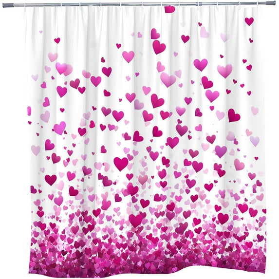 Valentine''s Day Love Shower Curtain Purple Heart Polka Dot Modern Fashion Romantic Art Bathroom Decor Polyester Fabric with Hooks