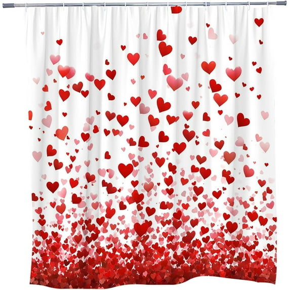 Valentine''s Day Love Shower Curtain Red Heart Polka Dot Modern Fashion Romantic Art Bathroom Decor Polyester Fabric with Hooks